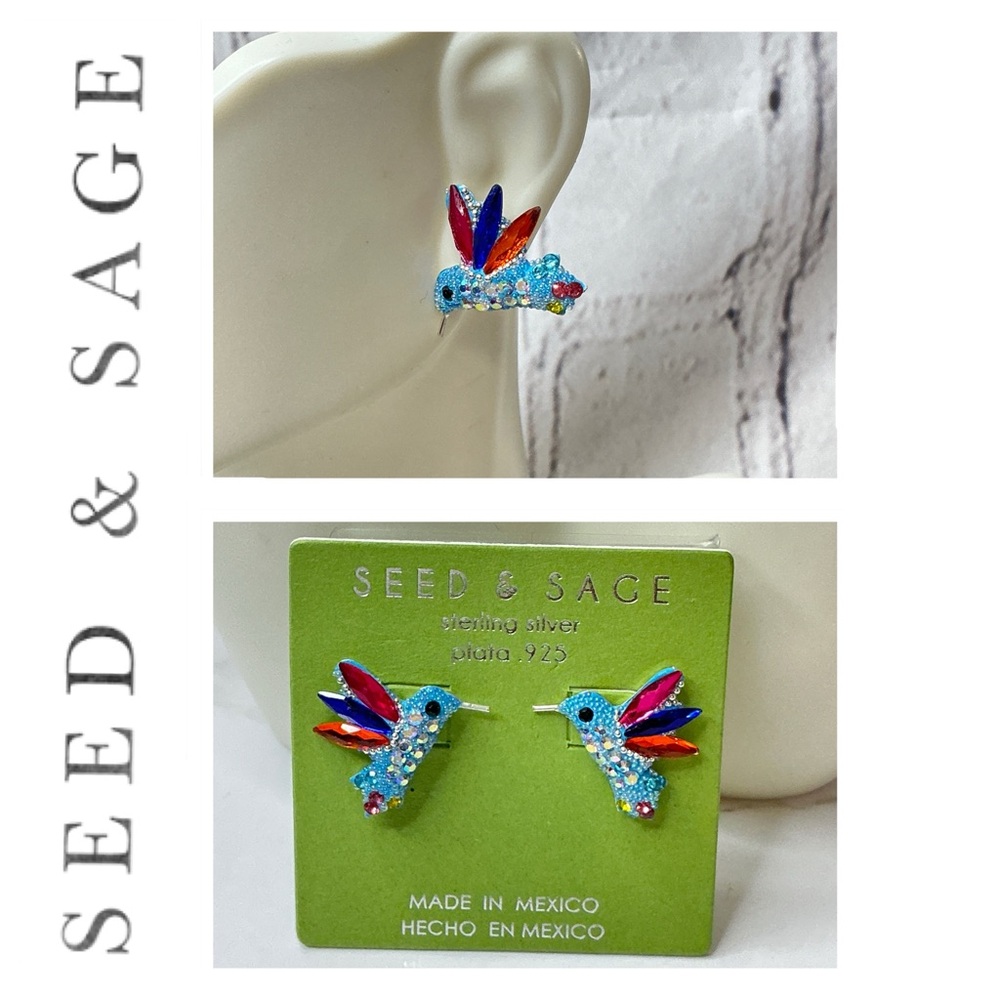 🐘🐘💓 Seed & Sage 925 Sterling Silver Hummingbird Earrings